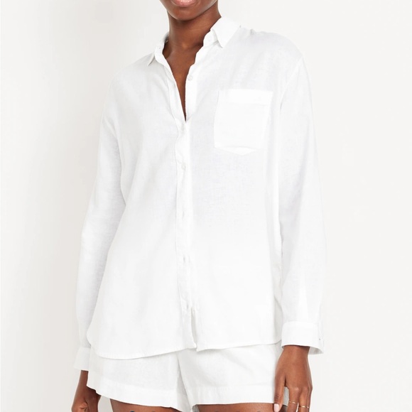 Old Navy Linen-Blend Boyfriend Shirt Button Down - Picture 4 of 4